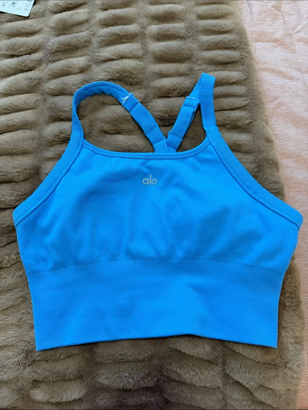 ALO Yoga Bright Blue Ribbed High-Neck Sports Bra